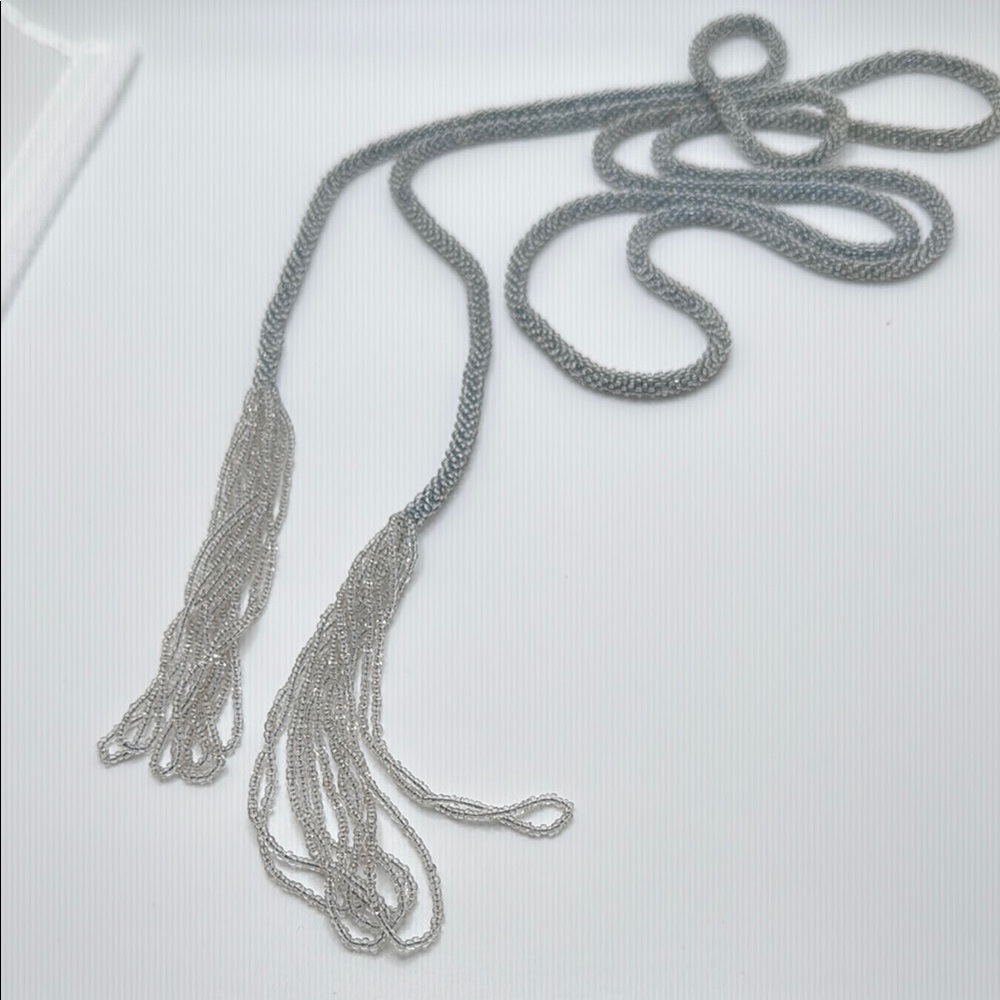 70” Silvery Blue Flapper Bead Necklace